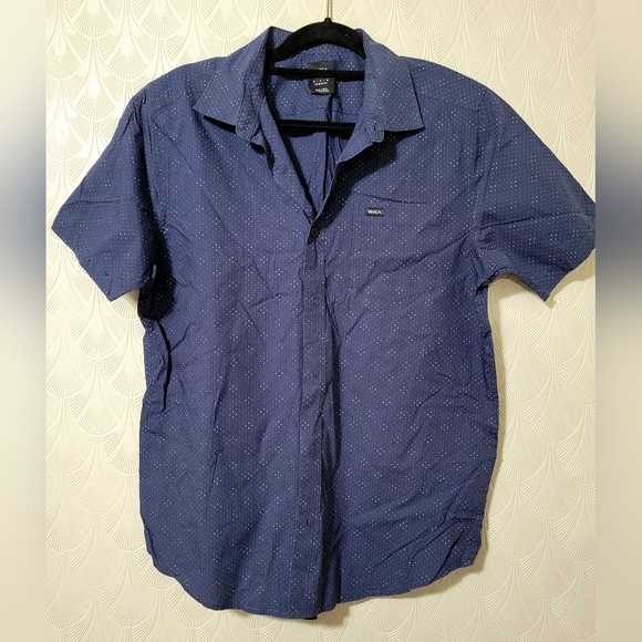 RVCA Other - RVCA Mens Blue Dot Print Short Sleeve Button Up Shirt Regular Fit Size Medium M
